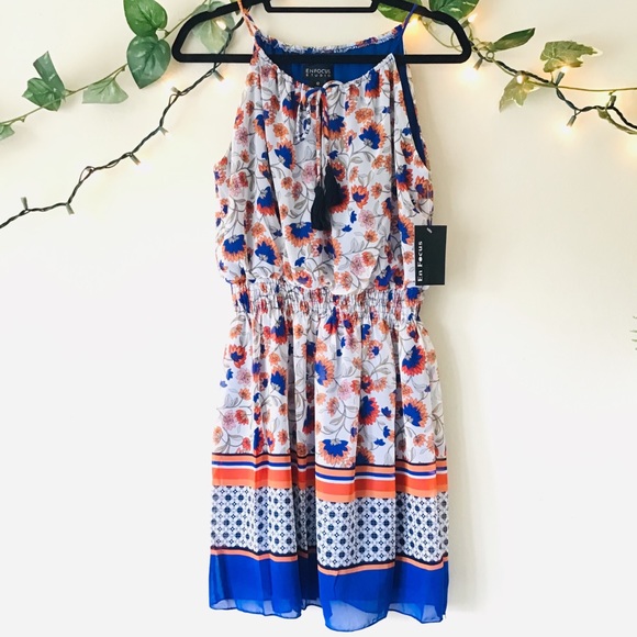 Enfocus Studio Dresses & Skirts - NWT Orange and Blue Floral Dress with Tassels